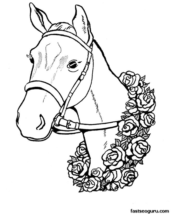 Free Print out coloring pages The race winner horses 